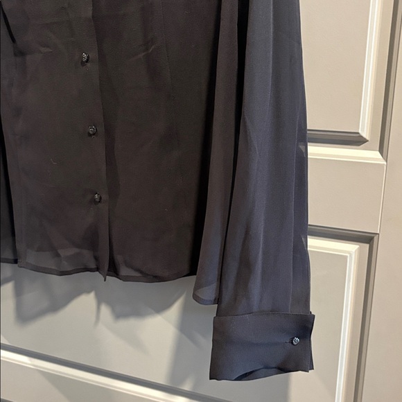 LOFT Black Sheer Button-Down Blouse - Picture 3 of 4
